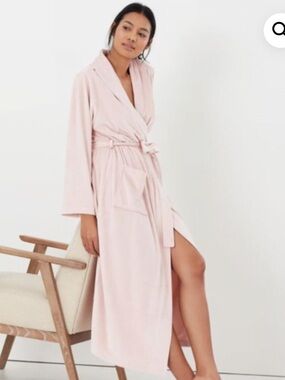 Joules Sara Longline Pink Velvet Dressing Gown Robe